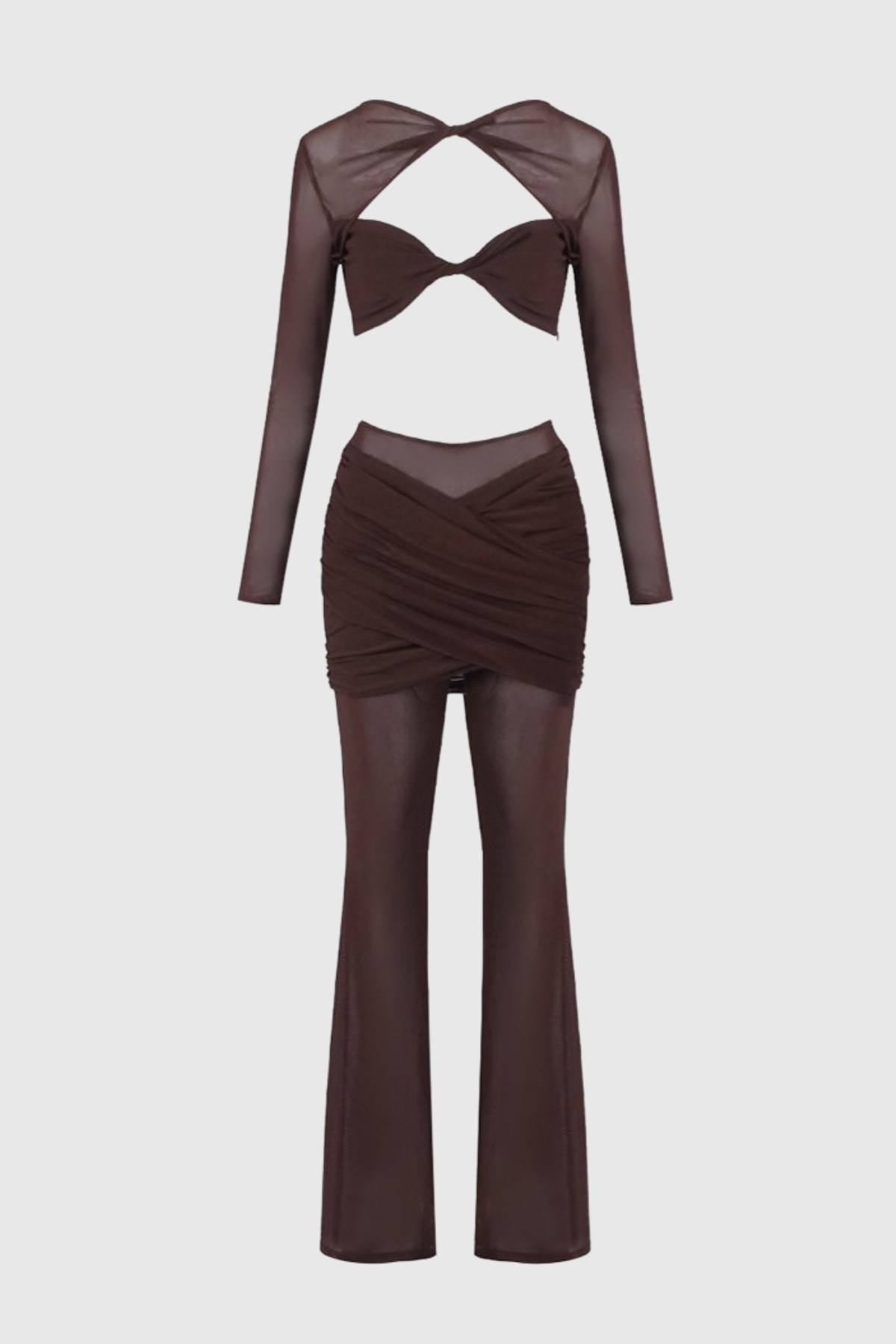 Selka Twisted Mesh Pants Set -  Brown