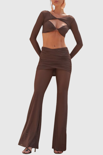 Selka Twisted Mesh Pants Set -  Brown