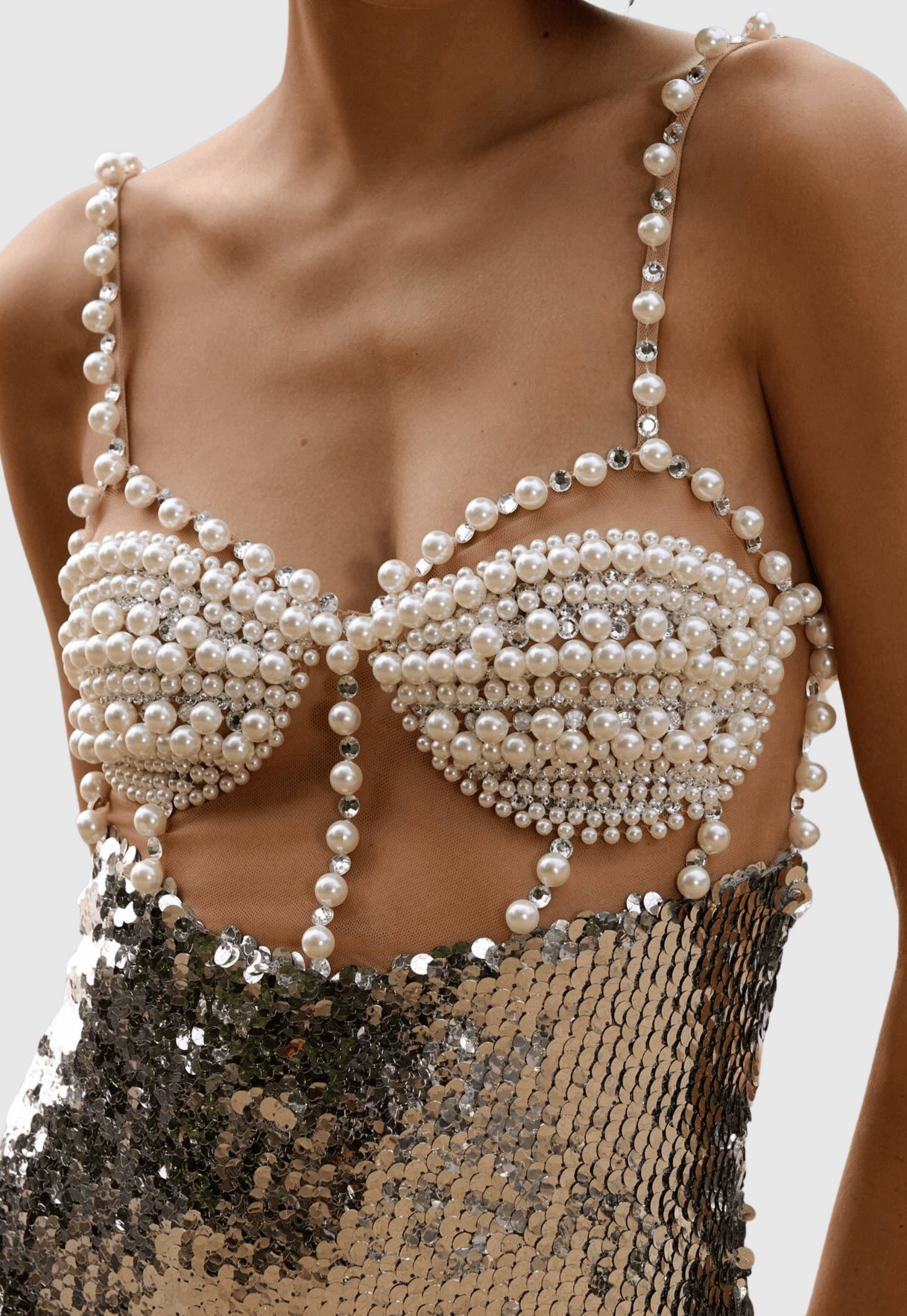 Sibilia Sequin Pearl Embeliished Midi Bandage Dress