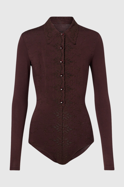 Simra Embroidered Bodysuit - Brown