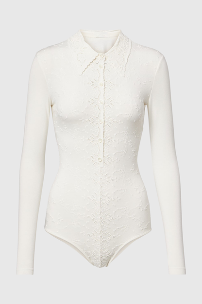 Simra Embroidered Bodysuit - White