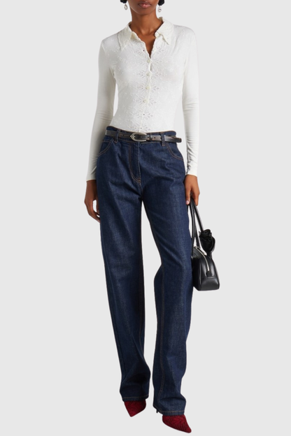 Simra Embroidered Bodysuit - White