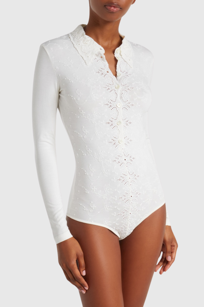 Simra Embroidered Bodysuit - White