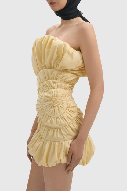 Tania Strapless Ruched Mini Dress - Yellow