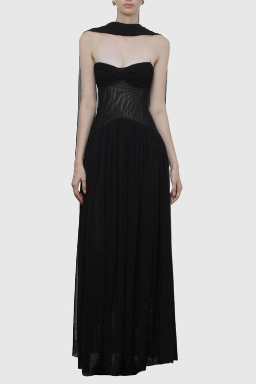 Tasmia Mesh Strapless Maxi Dress - Black