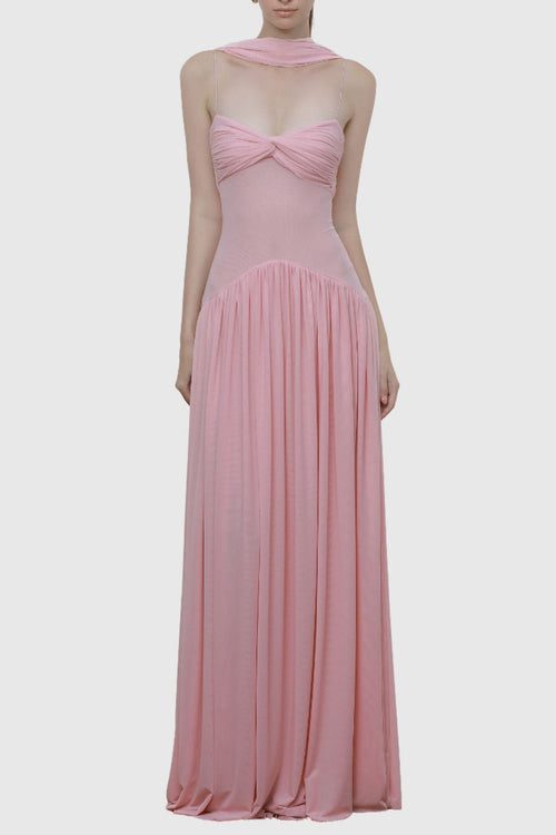 Tasmia Mesh Strapless Maxi Dress - Pink