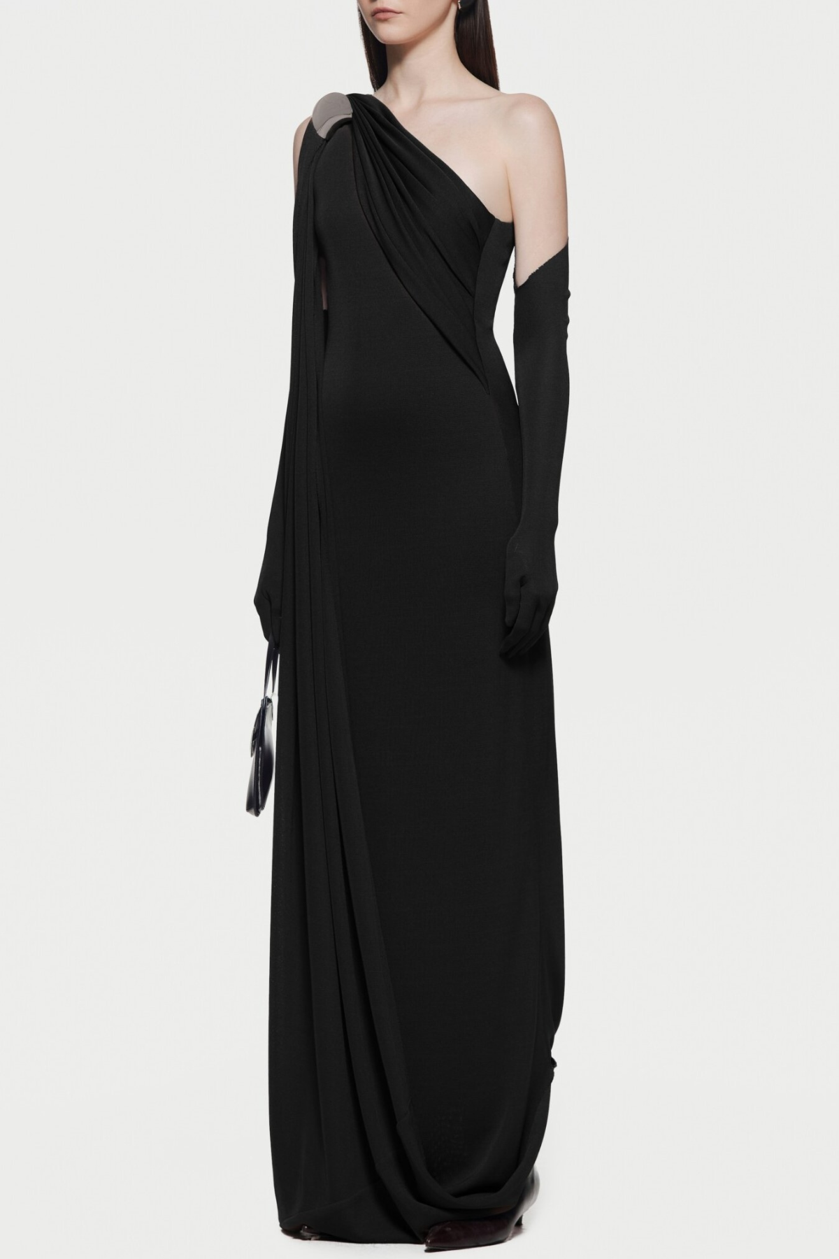 Tobala One Shoulder Asymmetrical Draped Maxi Dress - Black