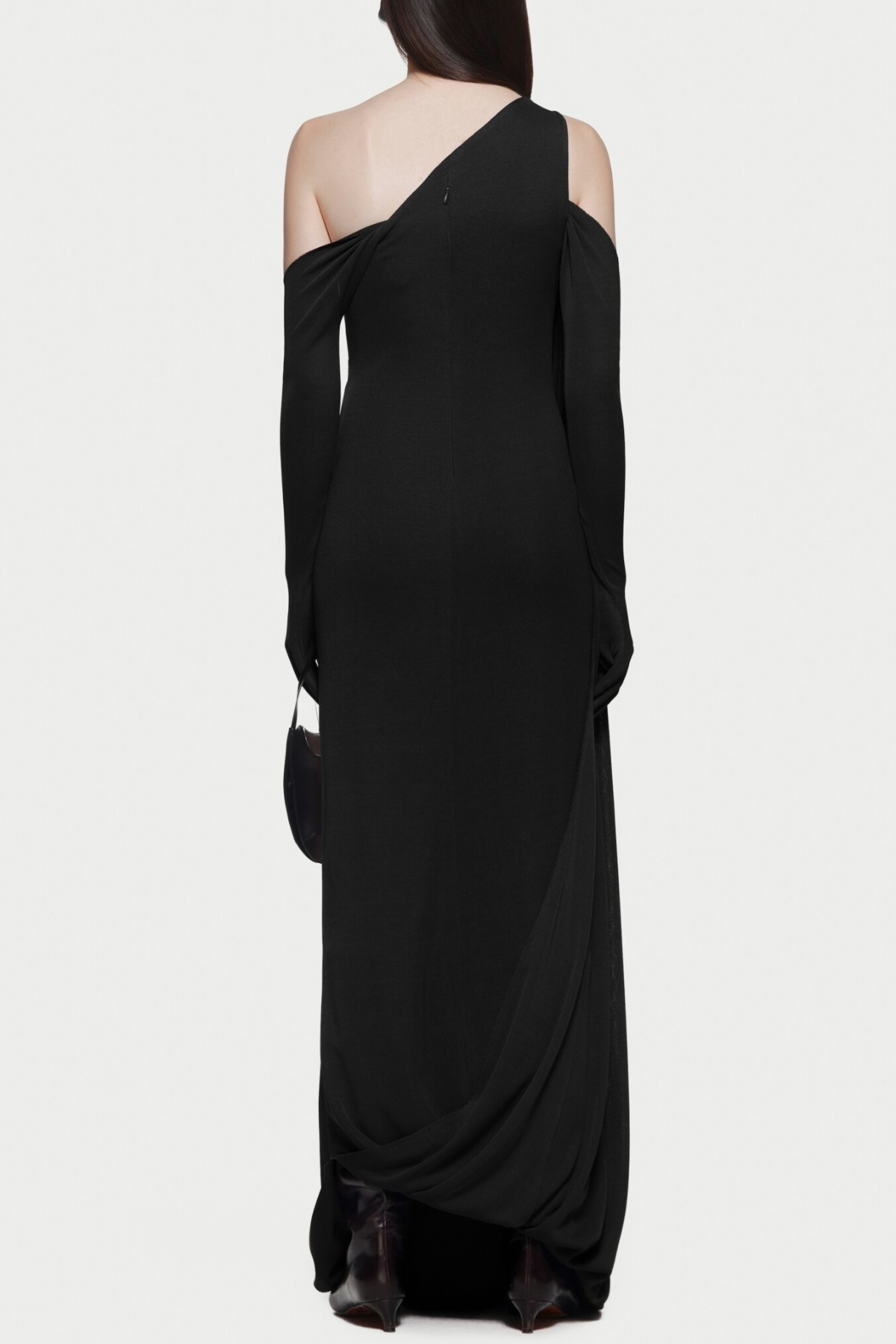 Tobala One Shoulder Asymmetrical Draped Maxi Dress - Black
