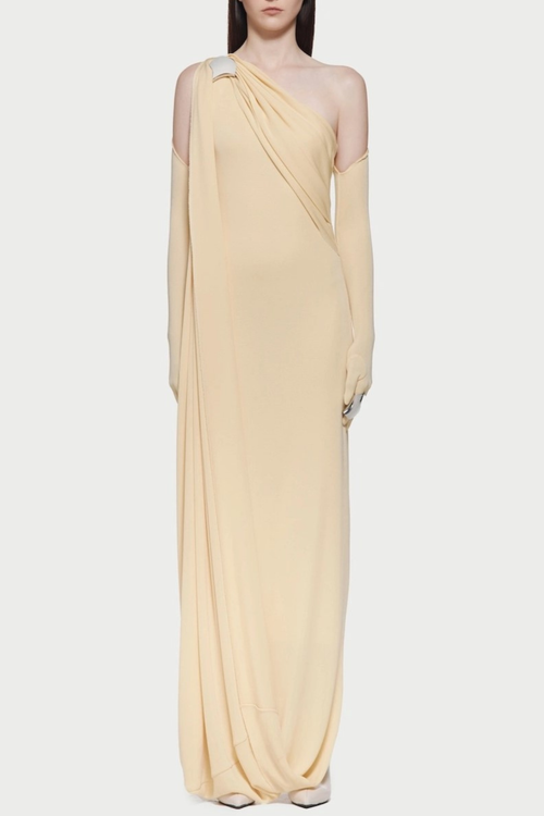 Tobala One Shoulder Asymmetrical Draped Maxi Dress - Yellow