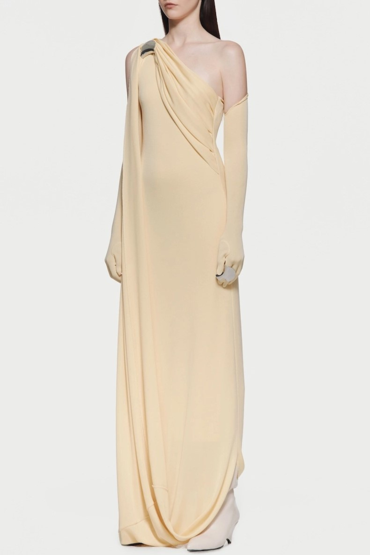 Tobala One Shoulder Asymmetrical Draped Maxi Dress - Yellow