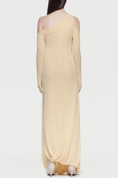 Tobala One Shoulder Asymmetrical Draped Maxi Dress - Yellow