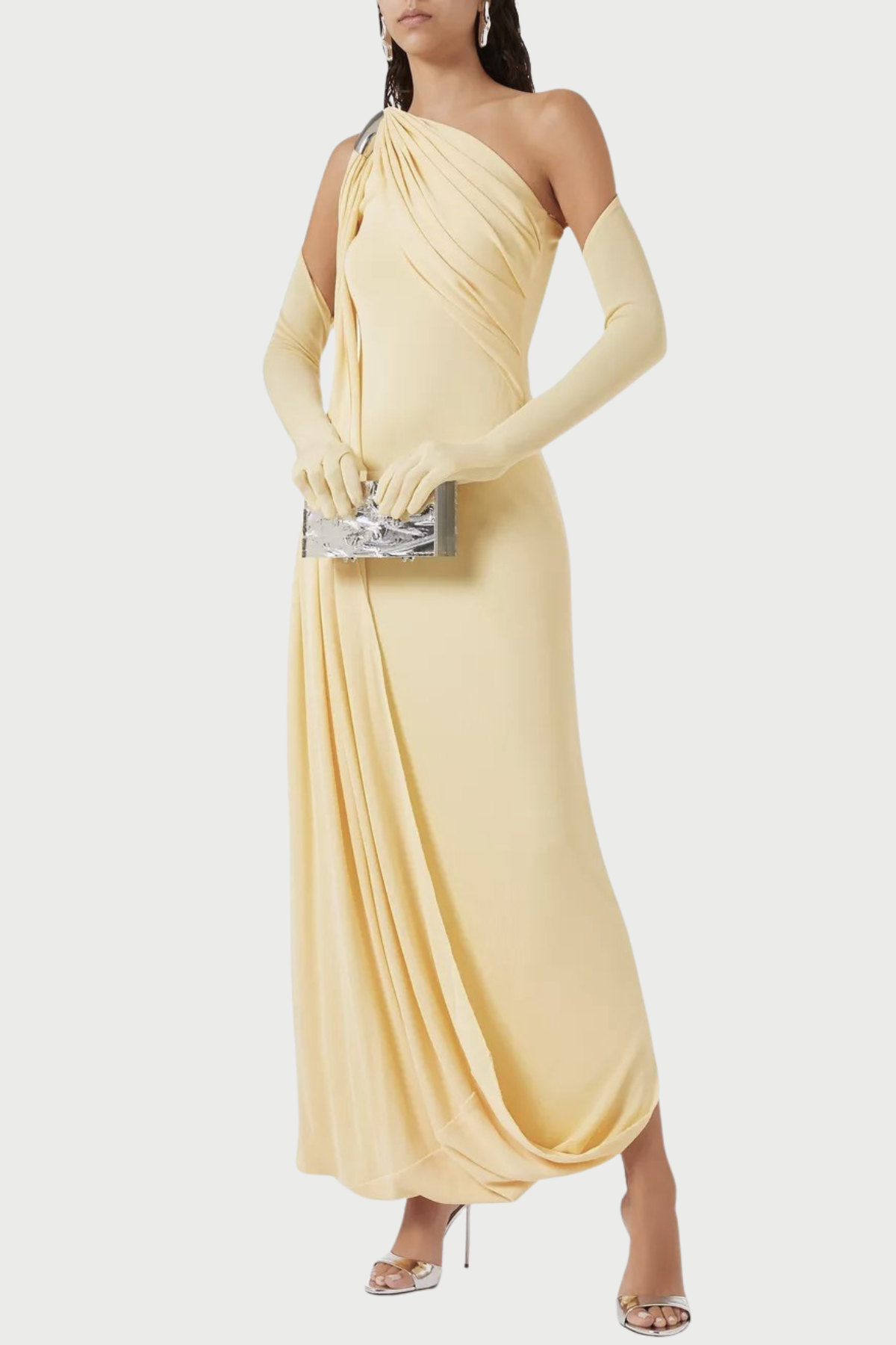 Tobala One Shoulder Asymmetrical Draped Maxi Dress - Yellow