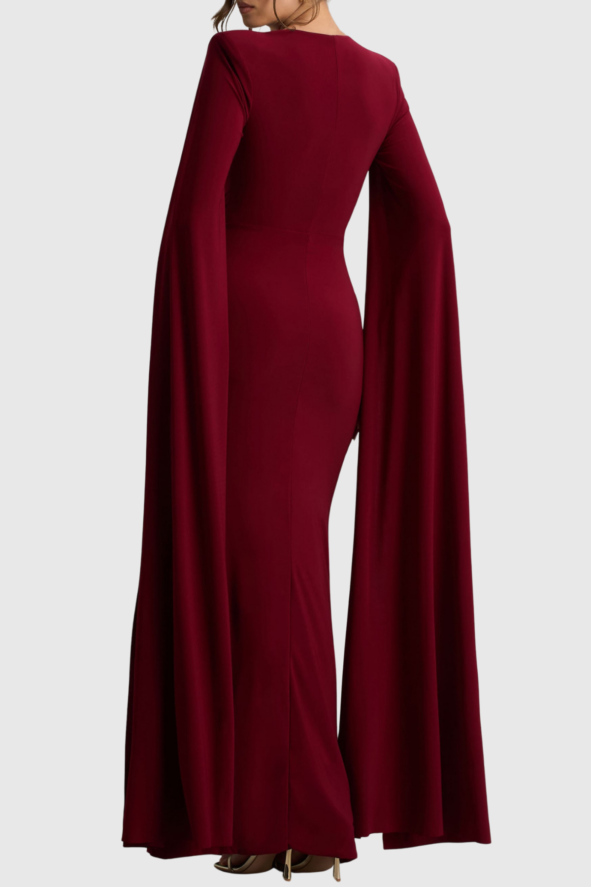 Vallea Cape Sleeves Split Maxi Dress - Wine