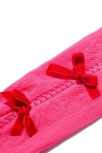 Yara Red Velvet Bow Rose Pink Lace Oversleeves