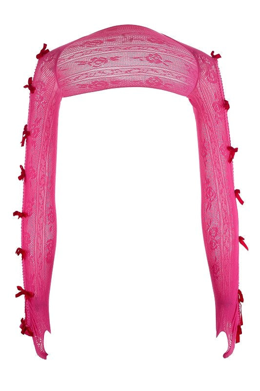 Yara Red Velvet Bow Rose Pink Lace Oversleeves