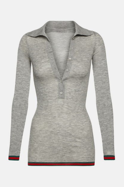 Zana Ribbed-knit Polo Top