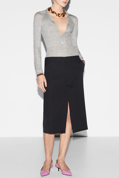 Zana Ribbed-knit Polo Top