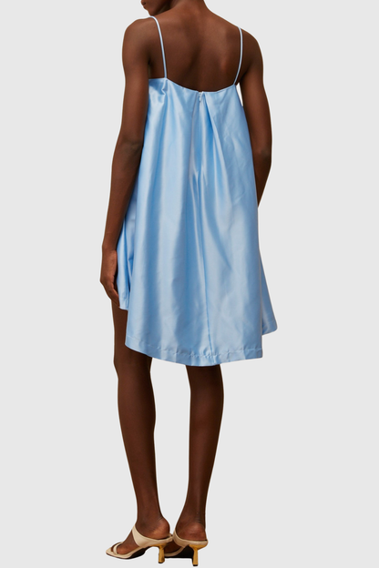 Zaniah Floral Embroidered Satin Mini Dress - Blue