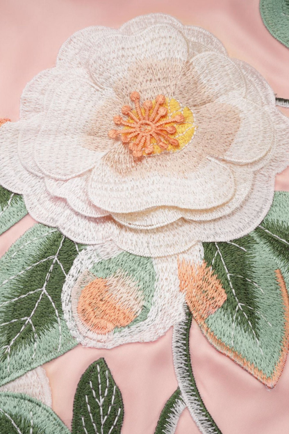 Zaniah Floral Embroidered Satin Mini Dress - Pink