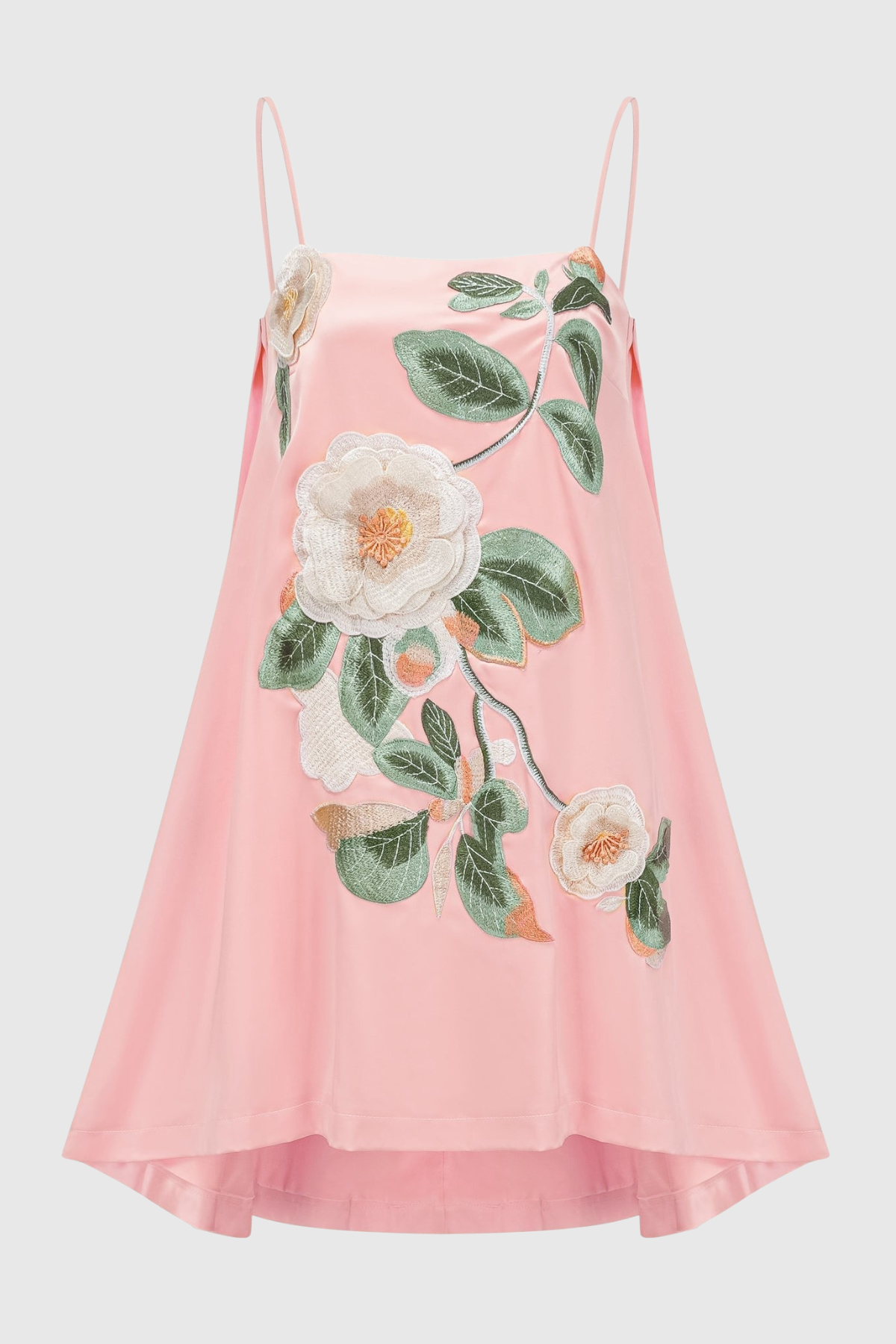 Zaniah Floral Embroidered Satin Mini Dress - Pink