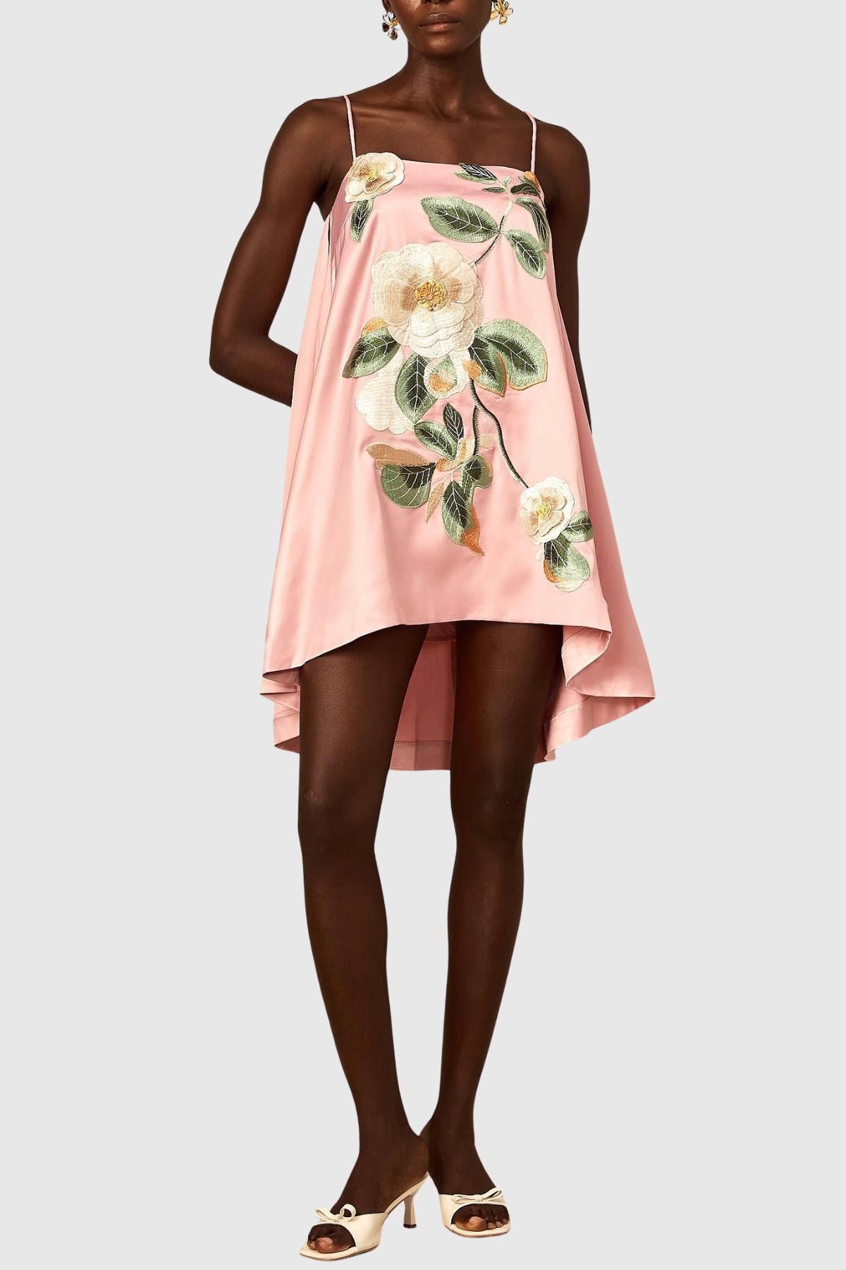 Zaniah Floral Embroidered Satin Mini Dress - Pink