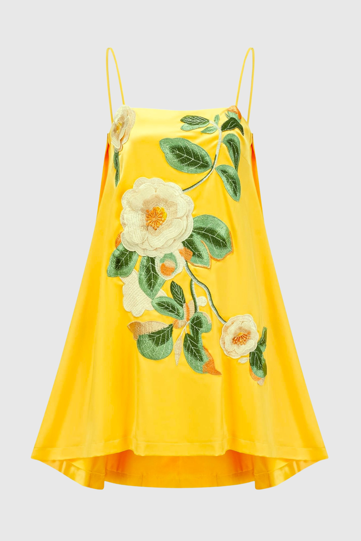 Zaniah Floral Embroidered Satin Mini Dress - Yellow