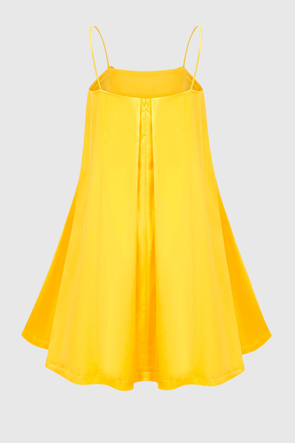 Zaniah Floral Embroidered Satin Mini Dress - Yellow