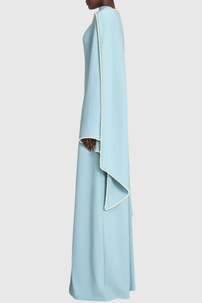 Zisel Pearl Trim Shawl Maxi Dress - Blue