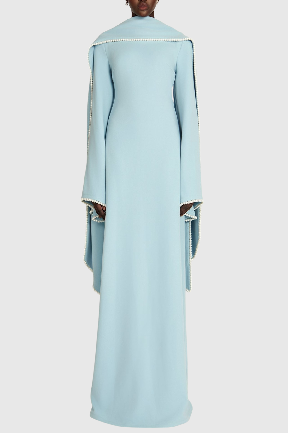 Zisel Pearl Trim Shawl Maxi Dress - Blue