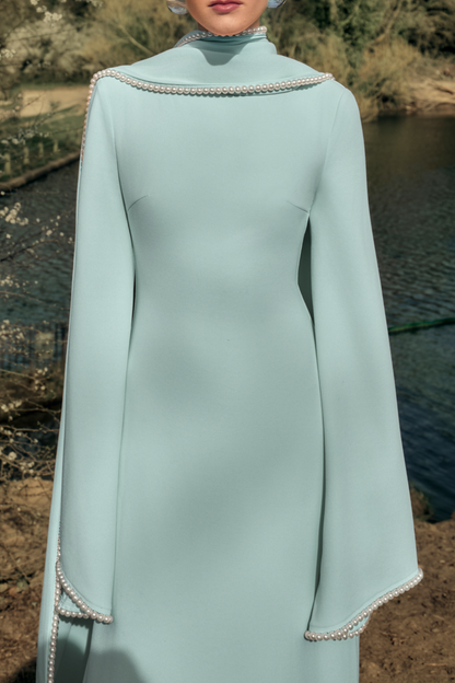 Zisel Pearl Trim Shawl Maxi Dress - Blue