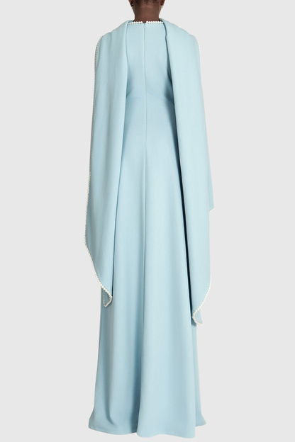 Zisel Pearl Trim Shawl Maxi Dress - Blue