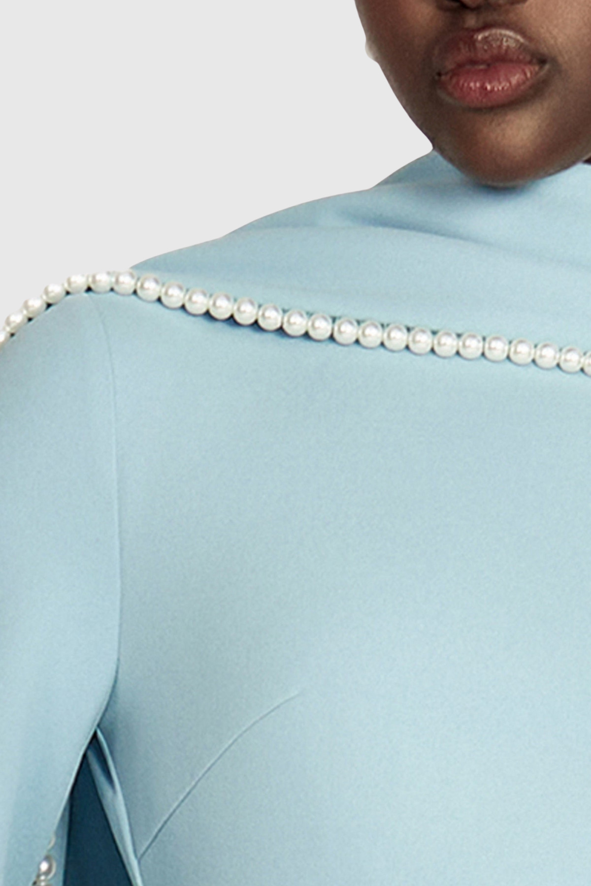 Zisel Pearl Trim Shawl Maxi Dress - Blue