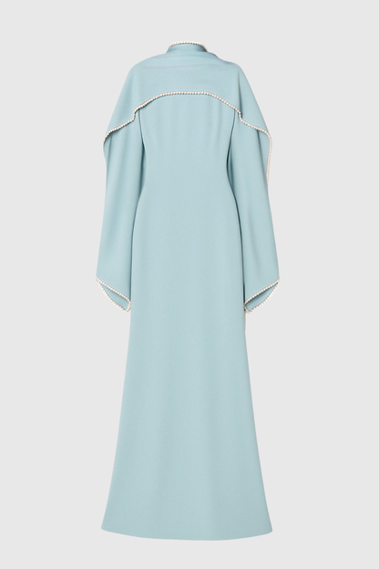 Zisel Pearl Trim Shawl Maxi Dress - Blue