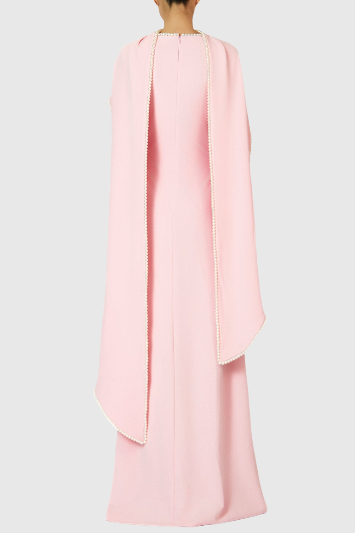 Zisel Pearl Trim Shawl Maxi Dress - Pink