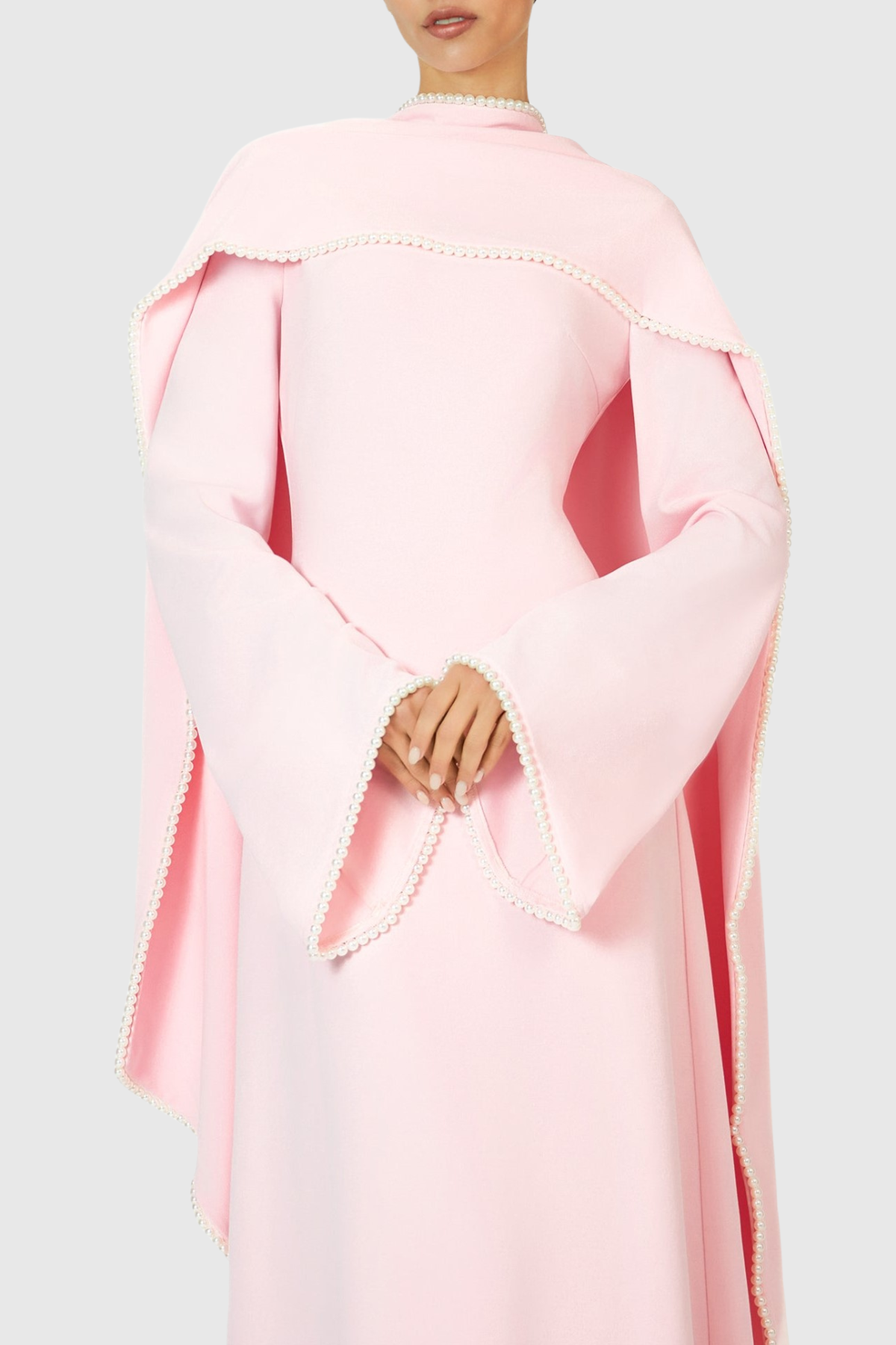 Zisel Pearl Trim Shawl Maxi Dress - Pink