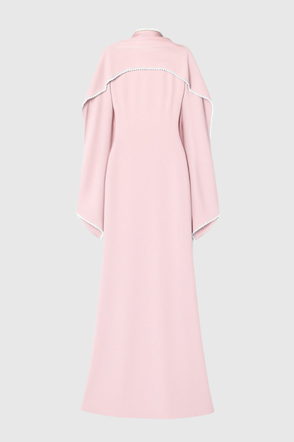 Zisel Pearl Trim Shawl Maxi Dress - Pink