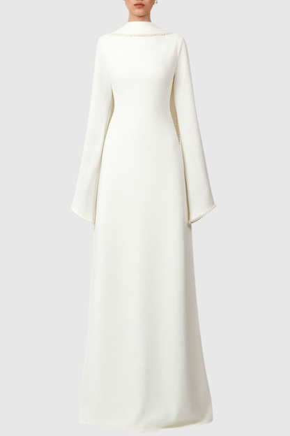 Zisel Pearl Trim Shawl Maxi Dress - White