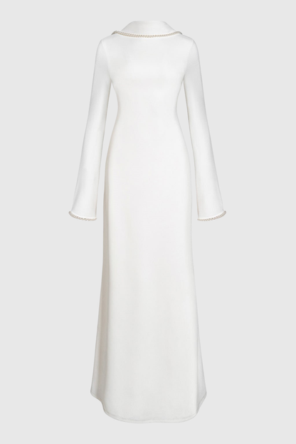 Zisel Pearl Trim Shawl Maxi Dress - White