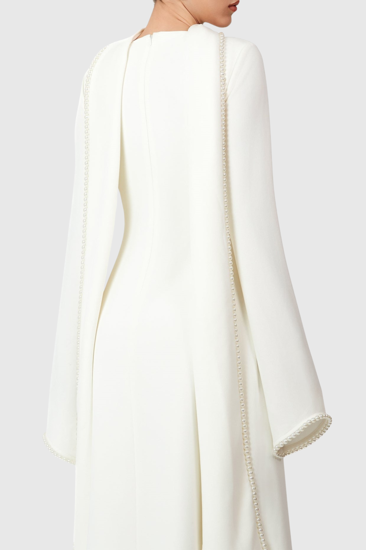 Zisel Pearl Trim Shawl Maxi Dress - White