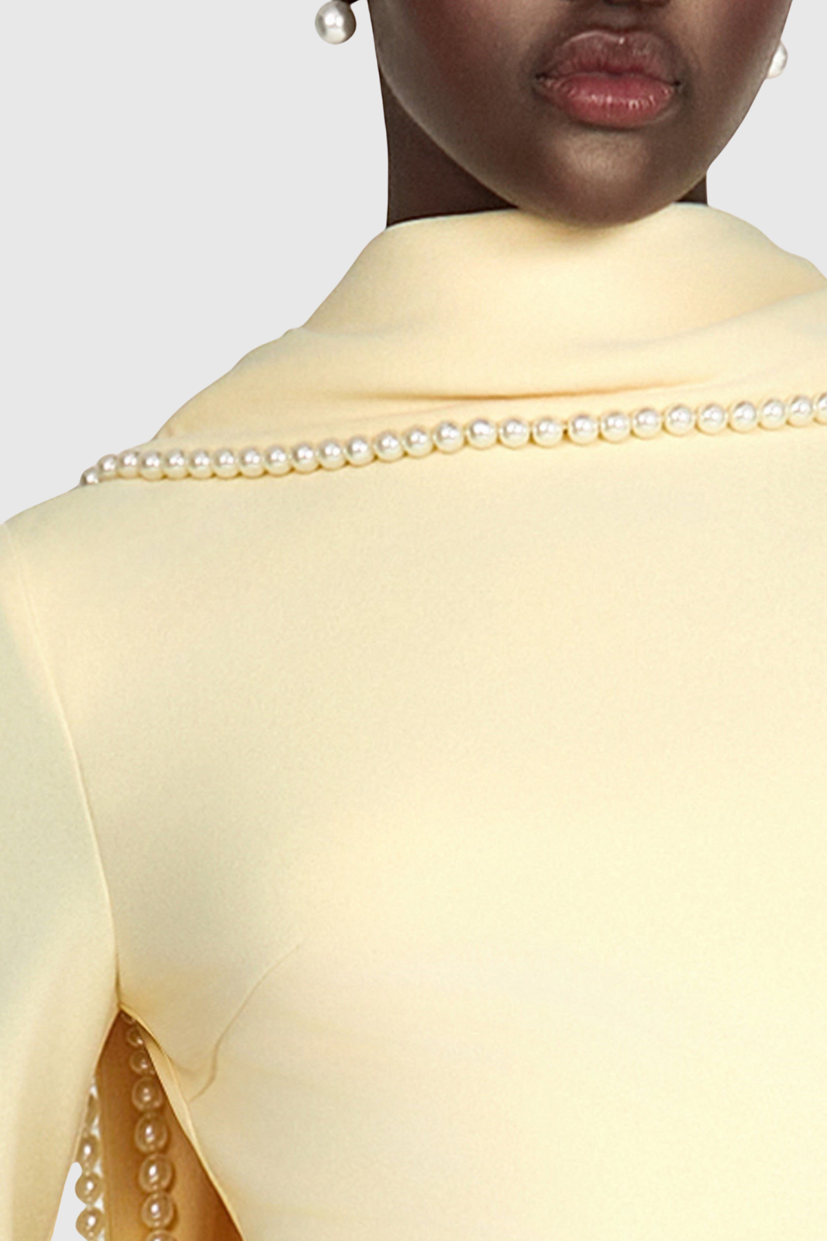 Zisel Pearl Trim Shawl Maxi Dress - Yellow