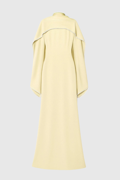 Zisel Pearl Trim Shawl Maxi Dress - Yellow